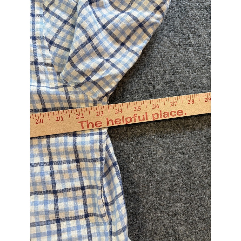 J Crew Linen Shirt Mens Extra Large Blue White Plaid Tailored Fit Button Down - Picture 5 of 7